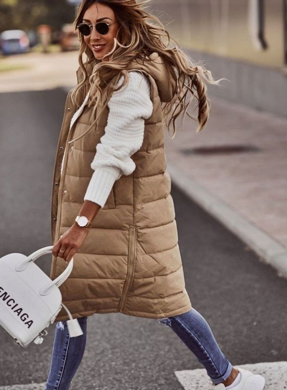Women's Longline Hooded Quilted Puffer Vest — Sleeveless Winter 6