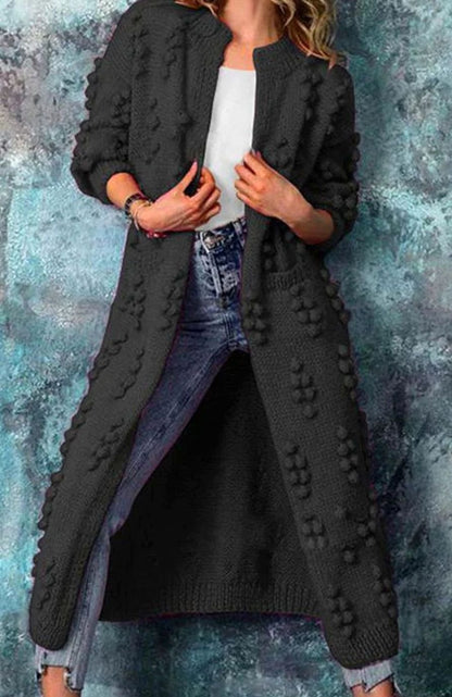 Women's Maxi Open-Front Pom-Pom Knit Cardigan S–4XL 1