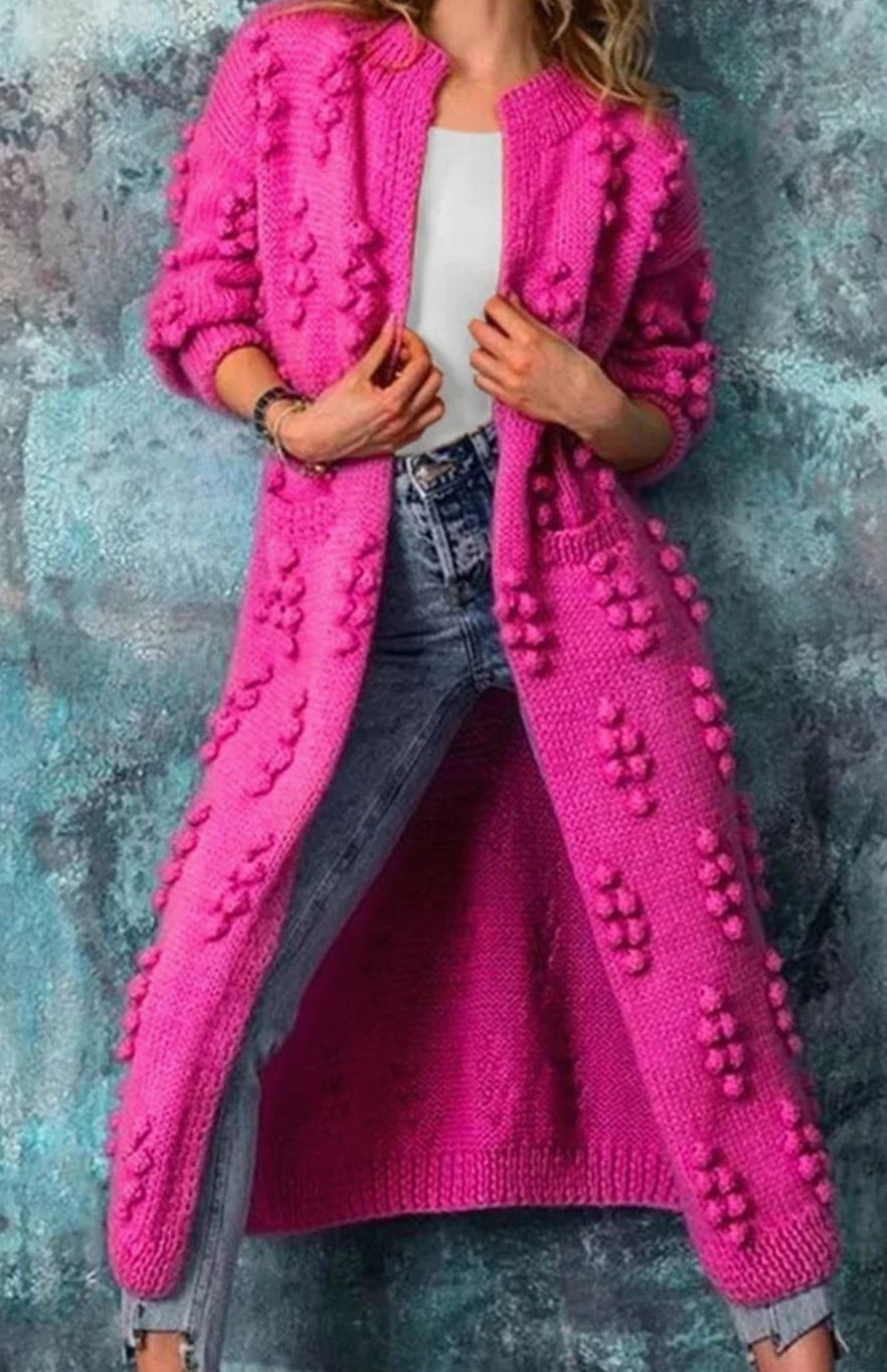 Women's Maxi Open-Front Pom-Pom Knit Cardigan S–4XL 2