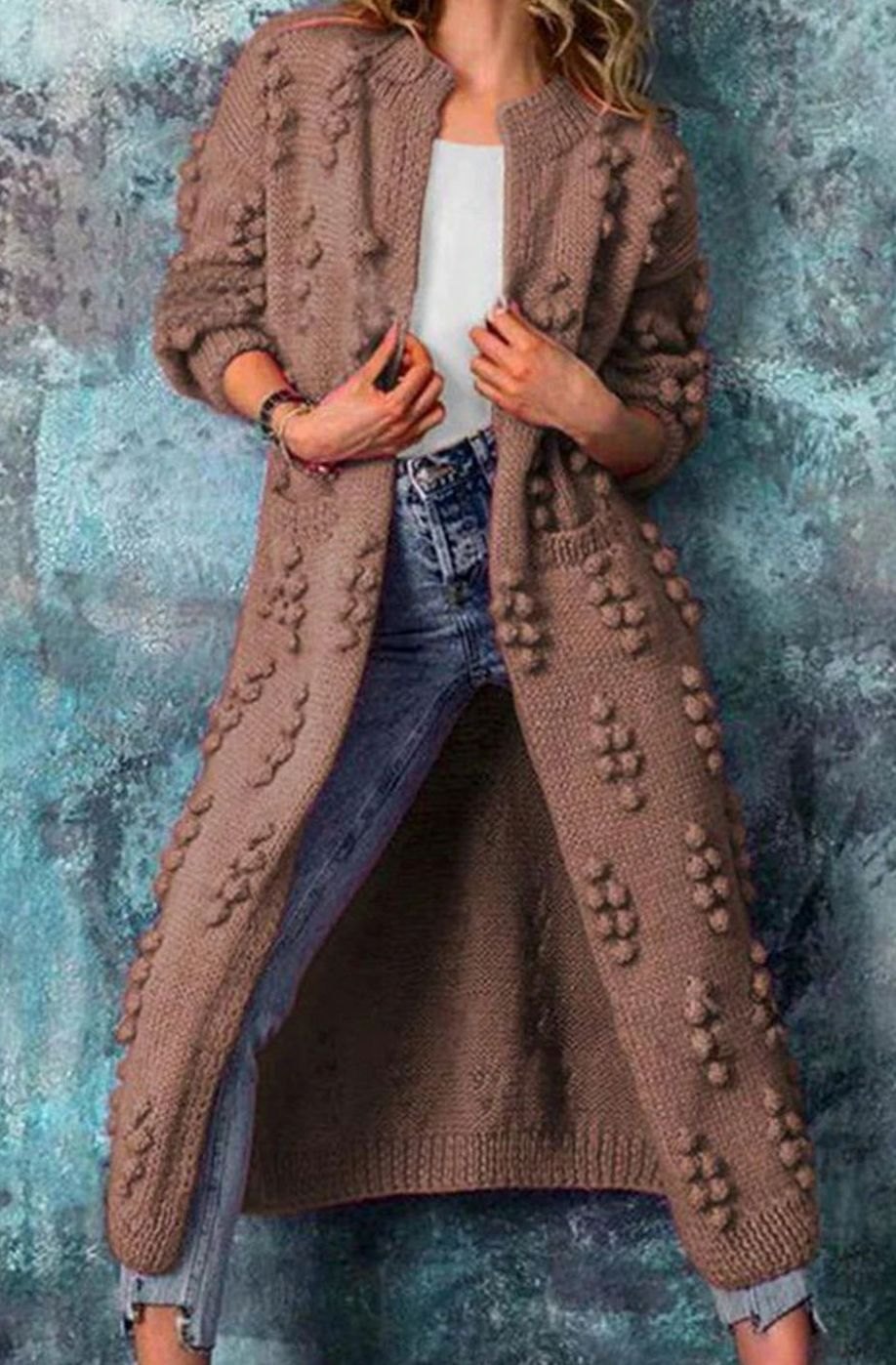 Women's Maxi Open-Front Pom-Pom Knit Cardigan S–4XL 4
