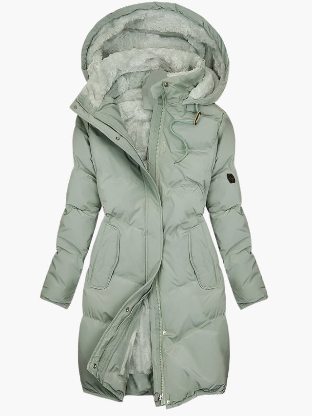 Women's Long Quilted Hooded Winter Coat with Zip Front 1
