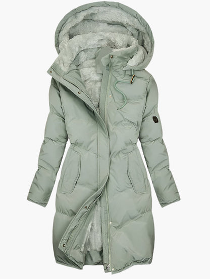 Women's Long Quilted Hooded Winter Coat with Zip Front 1