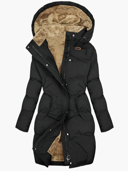 Women's Long Quilted Hooded Winter Coat with Zip Front 2
