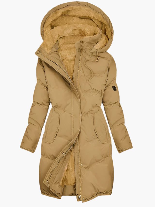 Women's Long Quilted Hooded Winter Coat with Zip Front 3