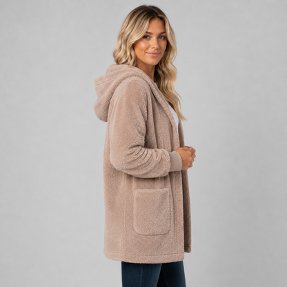 Longline Hooded Fleece Cardigan for Women, Reversible 3