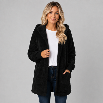 Longline Hooded Fleece Cardigan for Women, Reversible 4