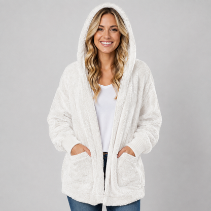 Longline Hooded Fleece Cardigan for Women, Reversible 8
