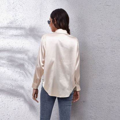 Women's Loose-Fit Satin Blouse — Long-Sleeve Button-Down 8