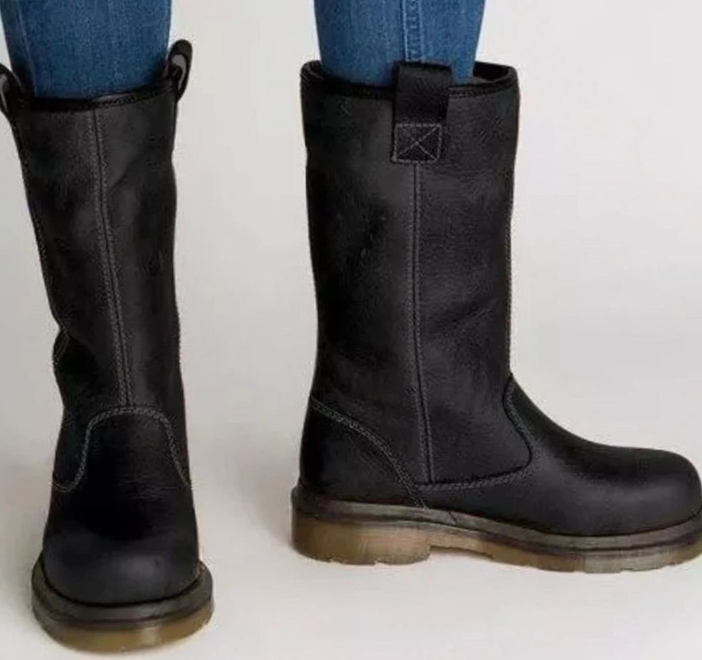 Women's Lined Pull-On Leather Boots — Round Toe Mid-Calf 2