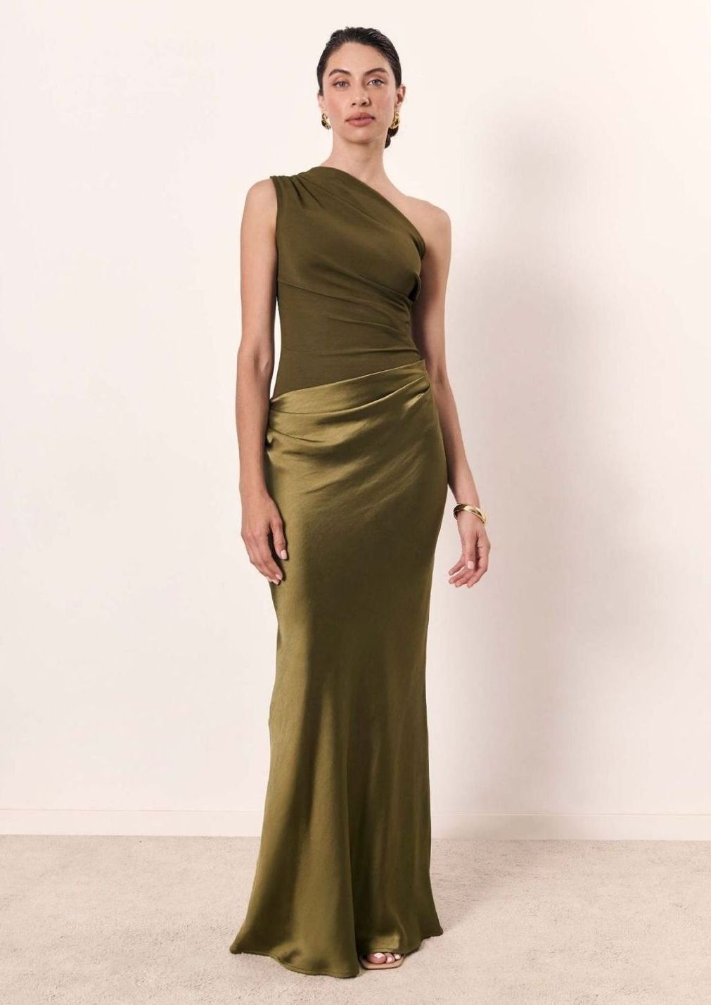 Women's One-Shoulder Ruched Faux Leather Maxi Evening Dress 4