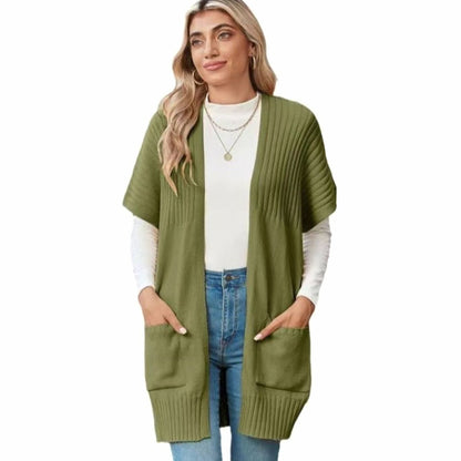 Women's Open-Front Short-Sleeve Knit Cardigan with Pockets 4