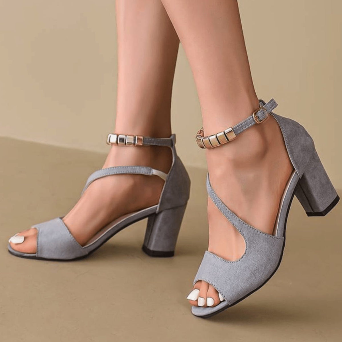 Women's Suede Open-Toe Block Heel Ankle Strap Sandals 4