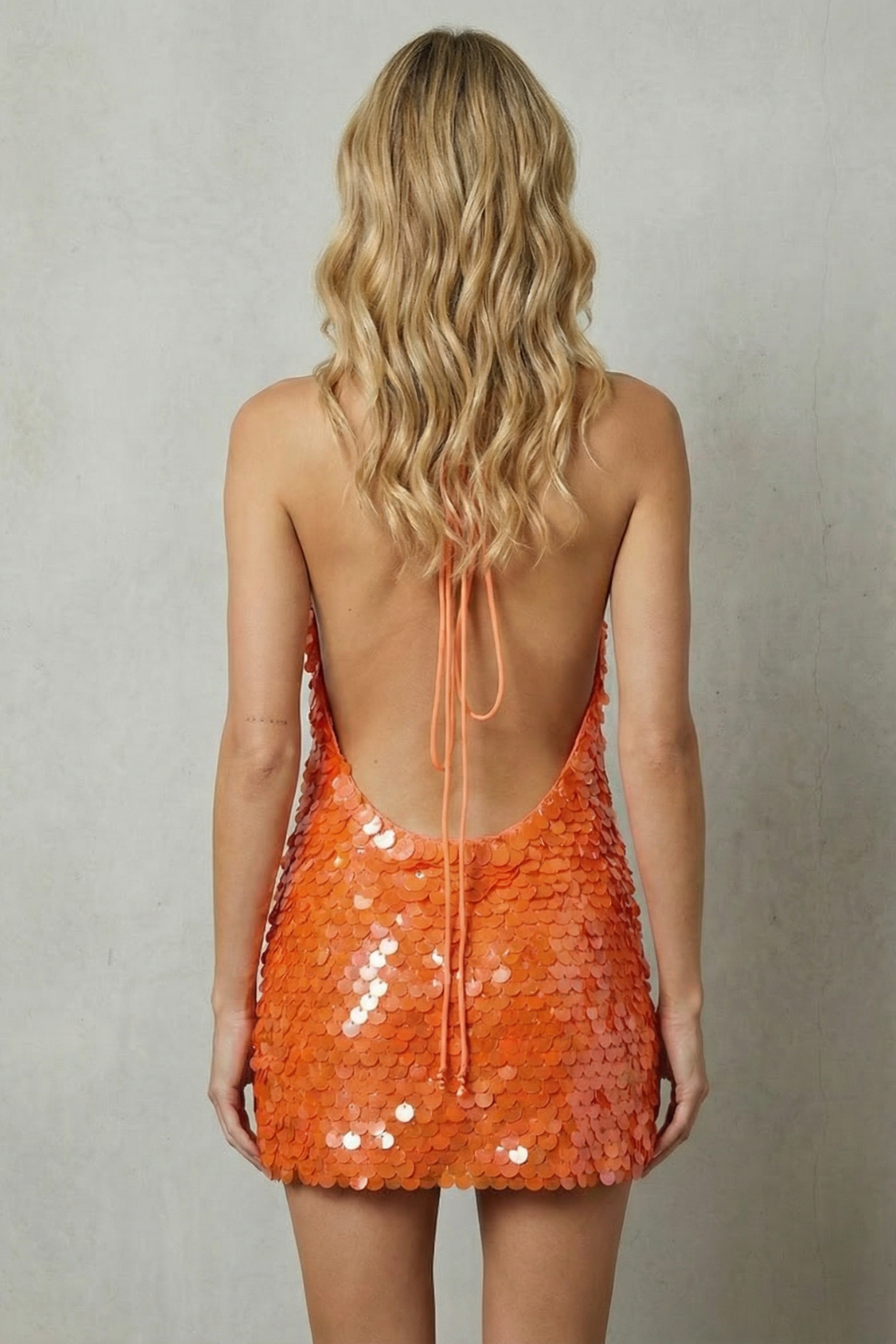 Sequin Mini Dress for Women, Sleeveless Orange Party Dress 4