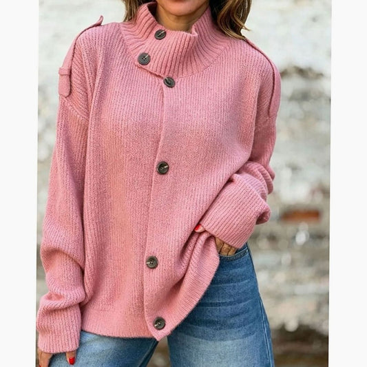 Women's Oversized Button-Front Stand-Collar Knit Cardigan 1