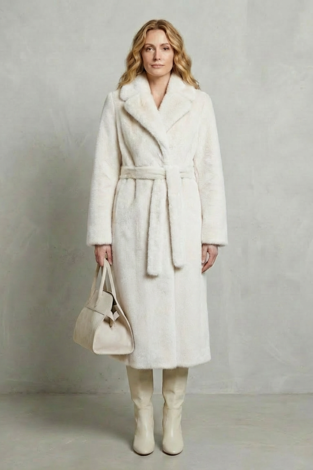 Women's Oversized Faux Fur Long Coat with Lapel Collar 10
