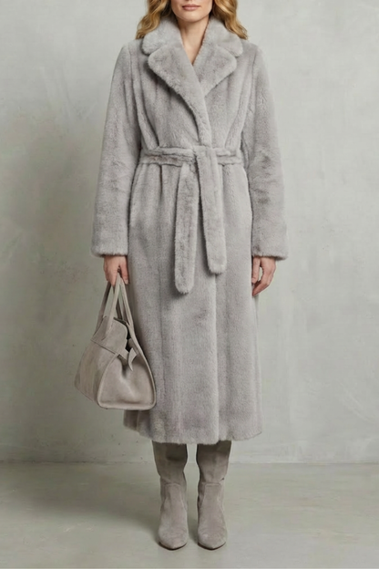 Women's Oversized Faux Fur Long Coat with Lapel Collar 11