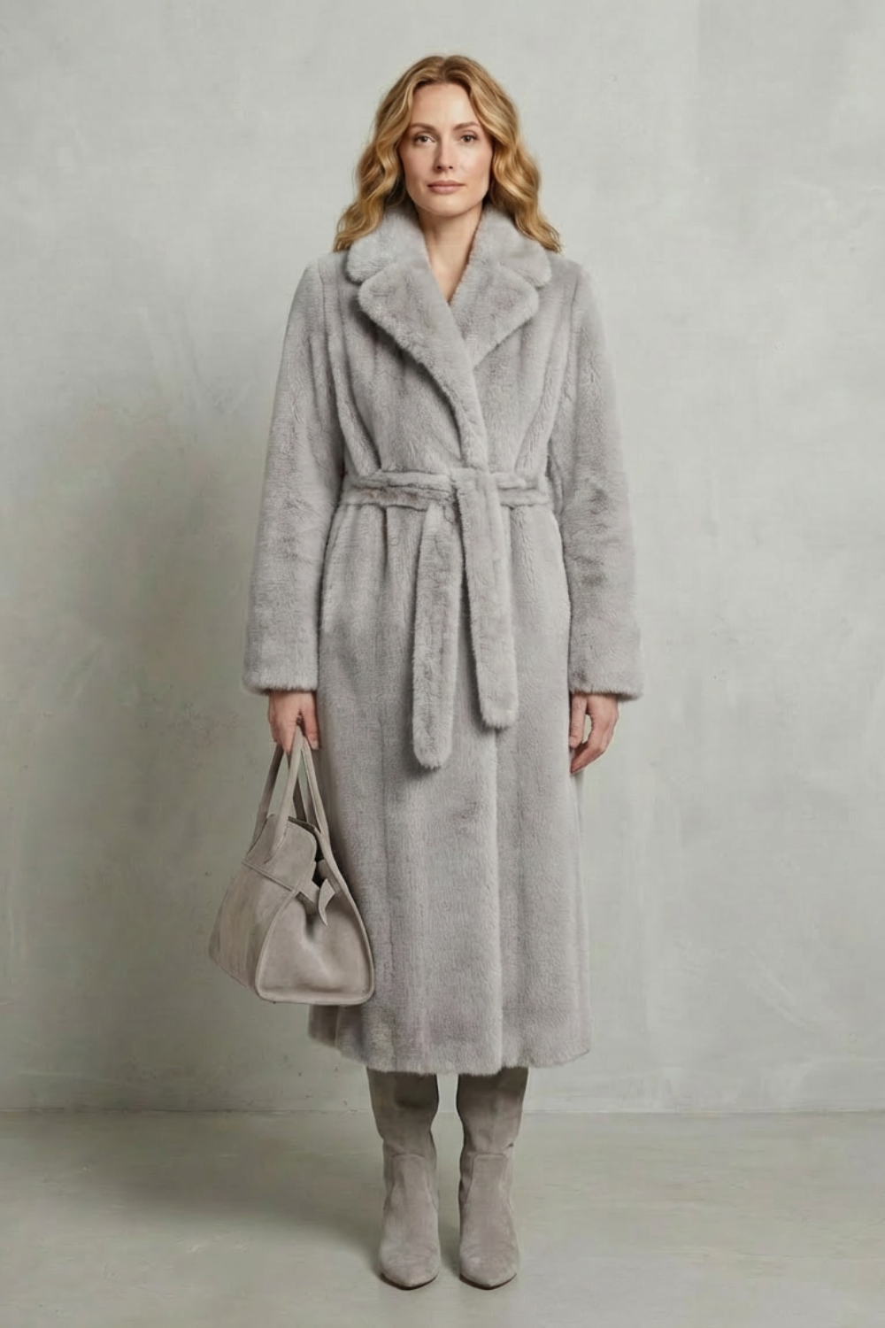 Women's Oversized Faux Fur Long Coat with Lapel Collar 12