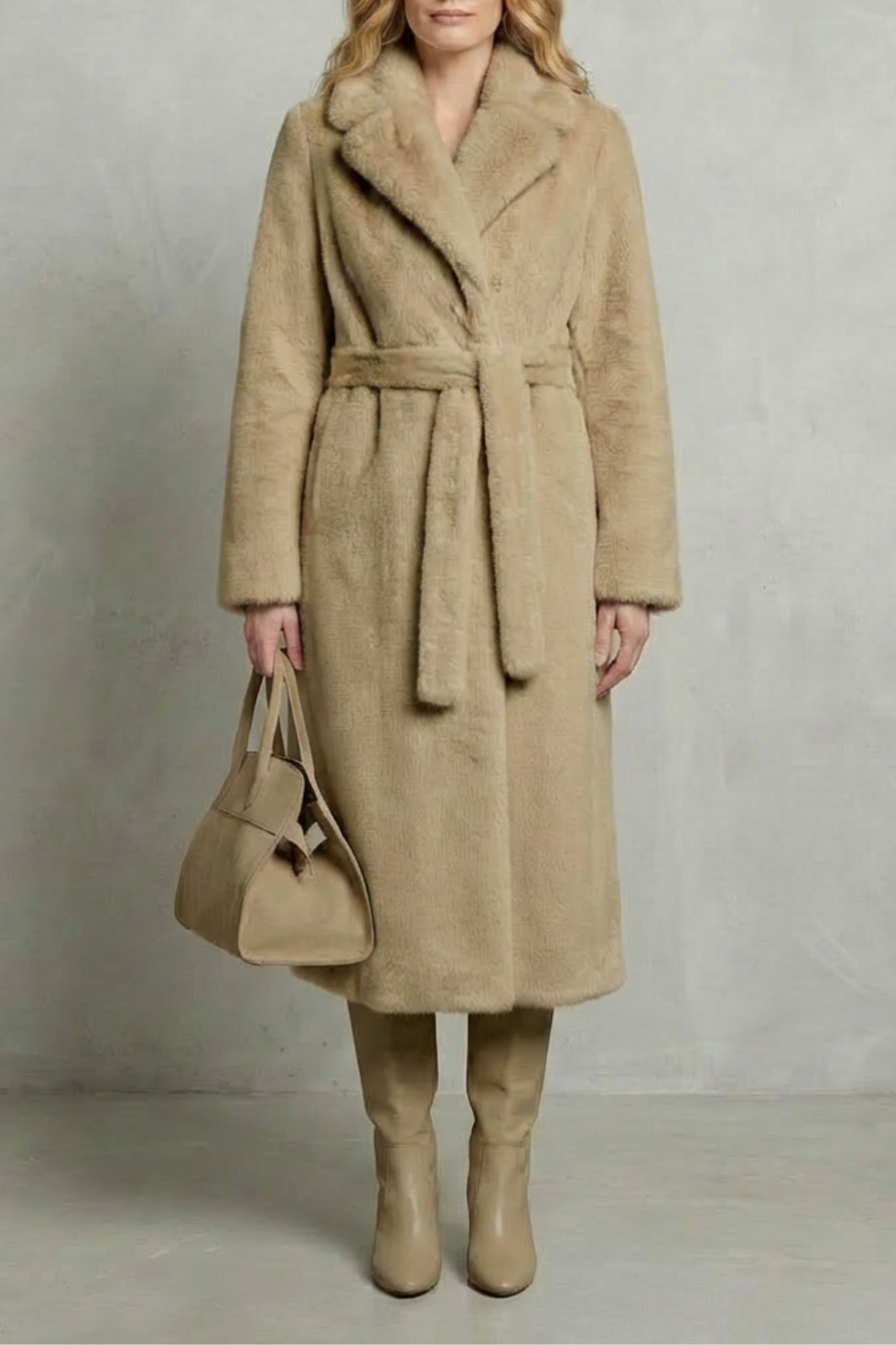 Women's Oversized Faux Fur Long Coat with Lapel Collar 13