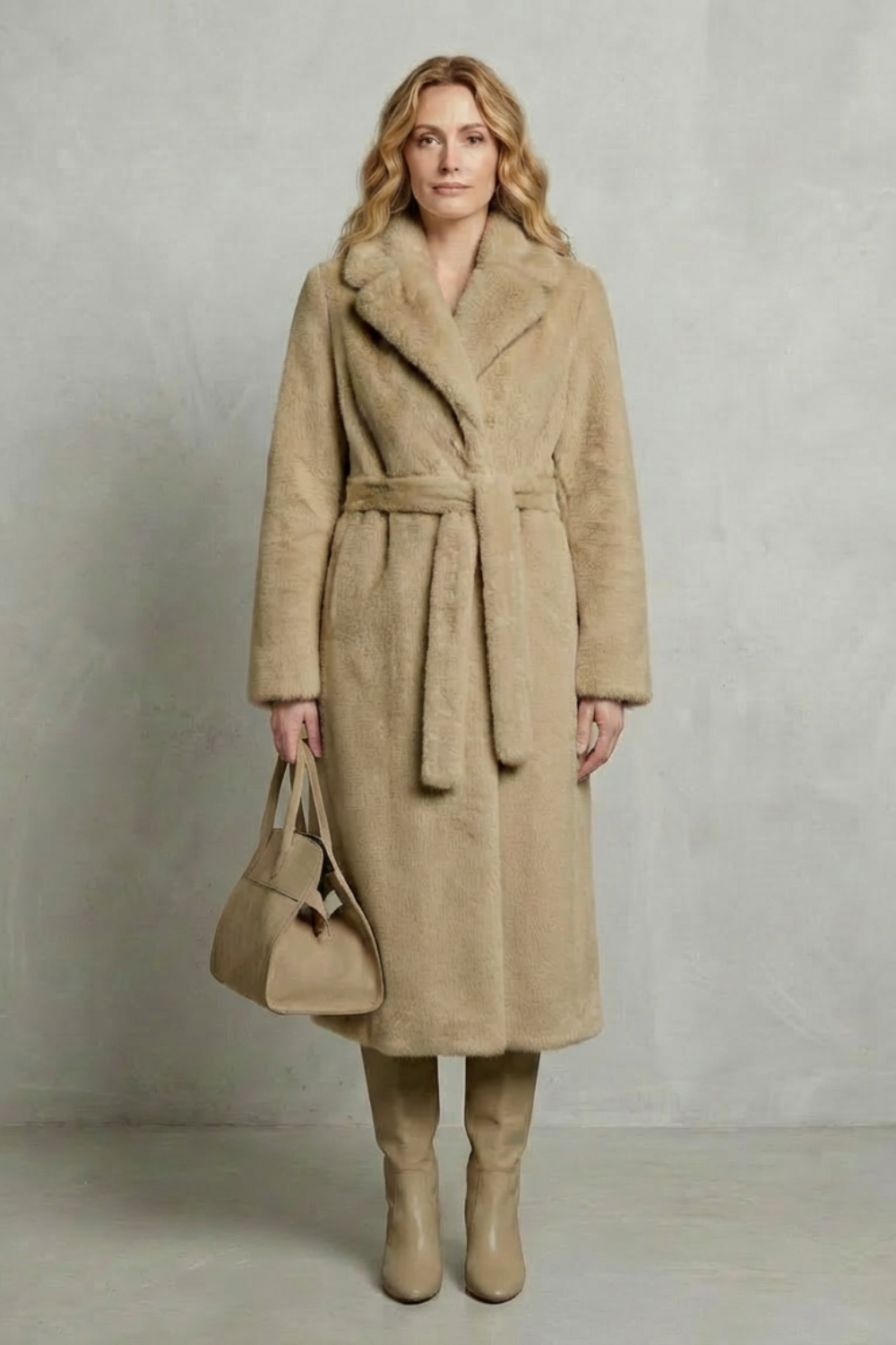 Women's Oversized Faux Fur Long Coat with Lapel Collar 14