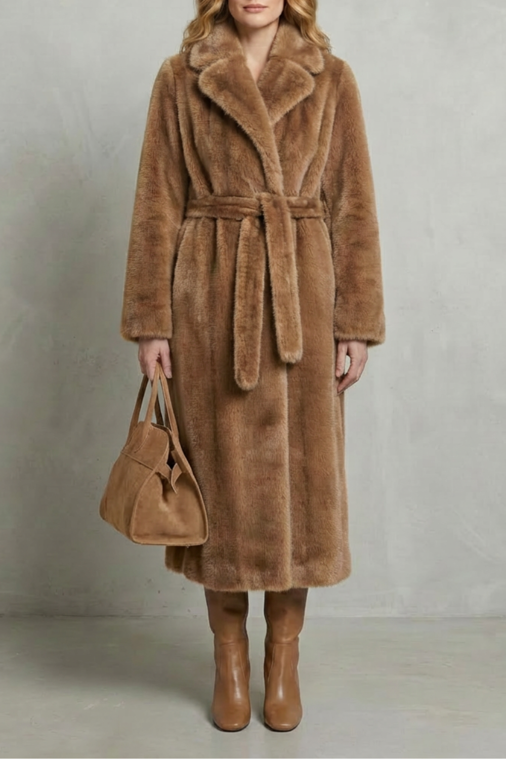 Women's Oversized Faux Fur Long Coat with Lapel Collar 15