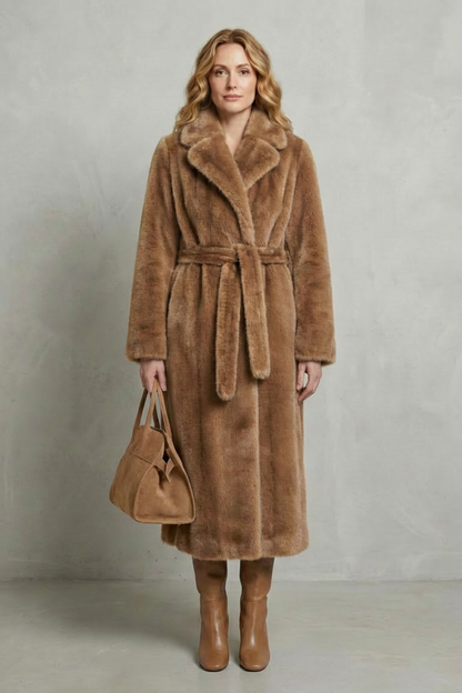 Women's Oversized Faux Fur Long Coat with Lapel Collar 16