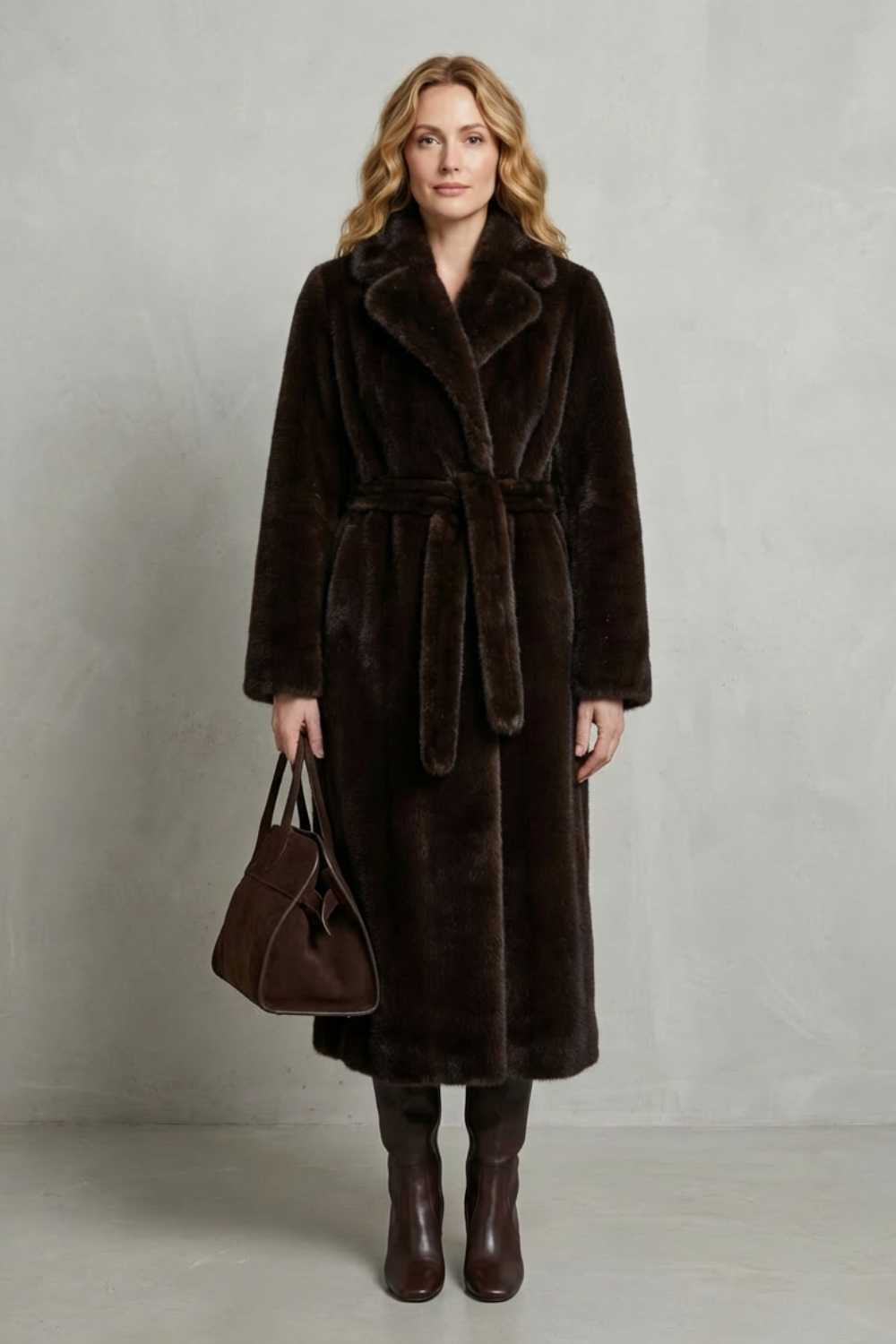 Women's Oversized Faux Fur Long Coat with Lapel Collar 2