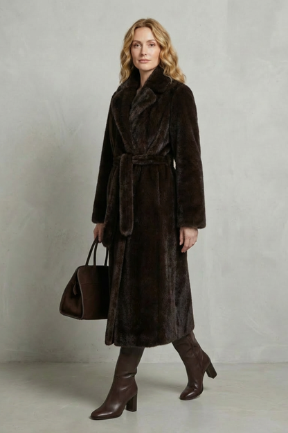 Women's Oversized Faux Fur Long Coat with Lapel Collar 3