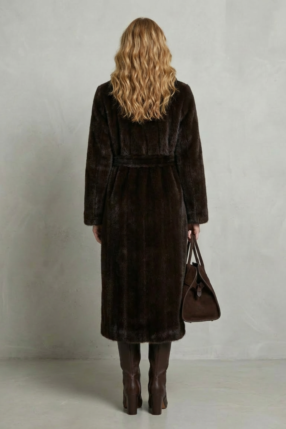 Women's Oversized Faux Fur Long Coat with Lapel Collar 4