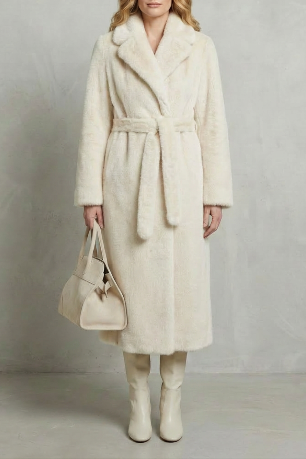 Women's Oversized Faux Fur Long Coat with Lapel Collar 5