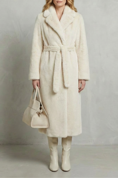 Women's Oversized Faux Fur Long Coat with Lapel Collar 5
