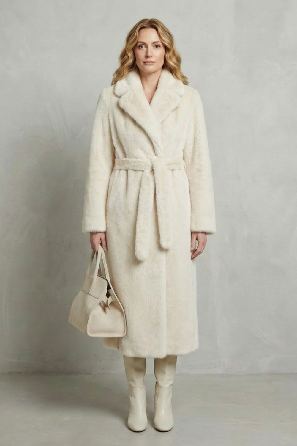 Women's Oversized Faux Fur Long Coat with Lapel Collar 6