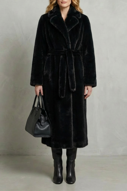 Women's Oversized Faux Fur Long Coat with Lapel Collar 7
