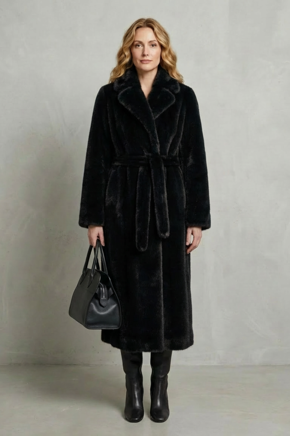 Women's Oversized Faux Fur Long Coat with Lapel Collar 8