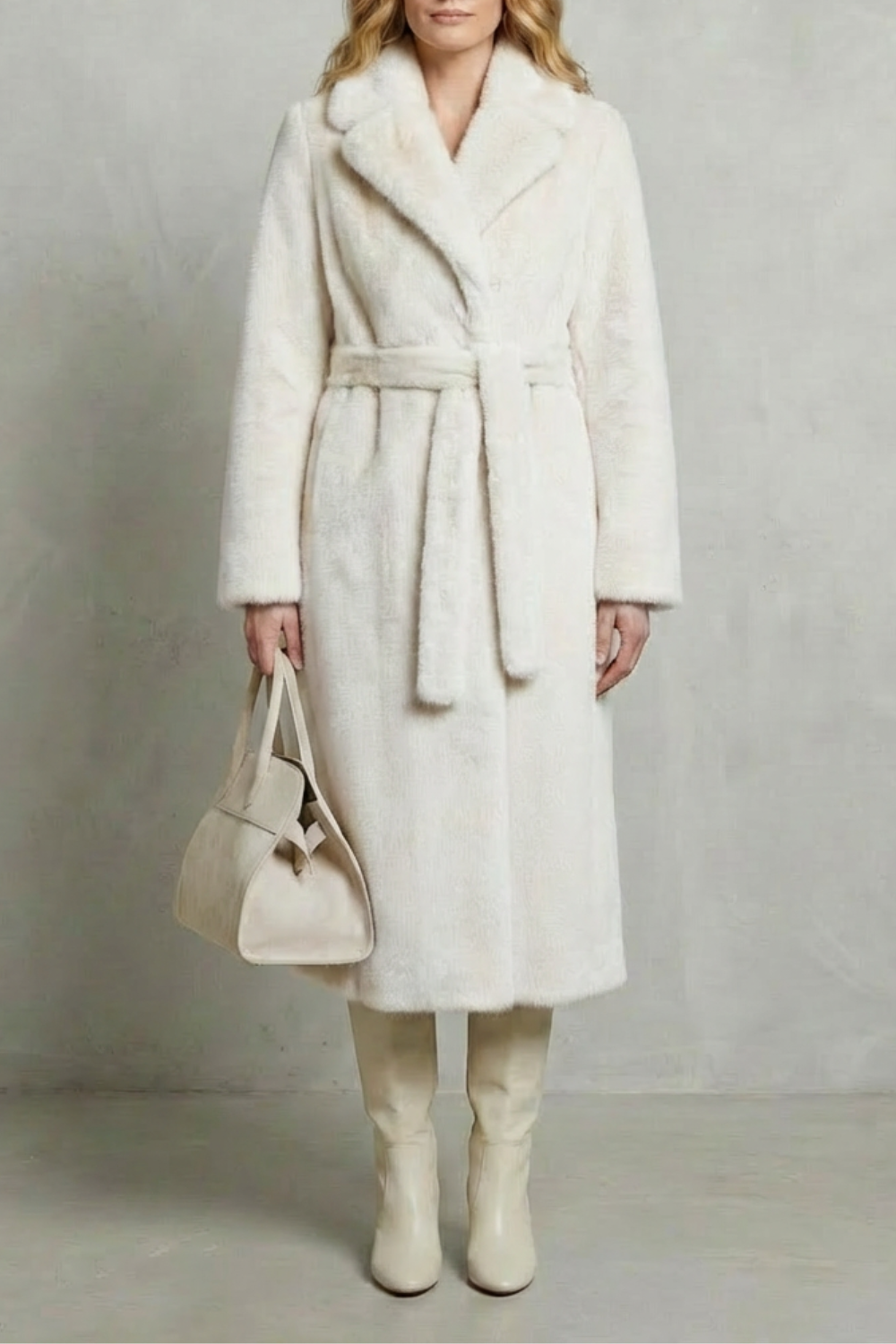 Women's Oversized Faux Fur Long Coat with Lapel Collar 9
