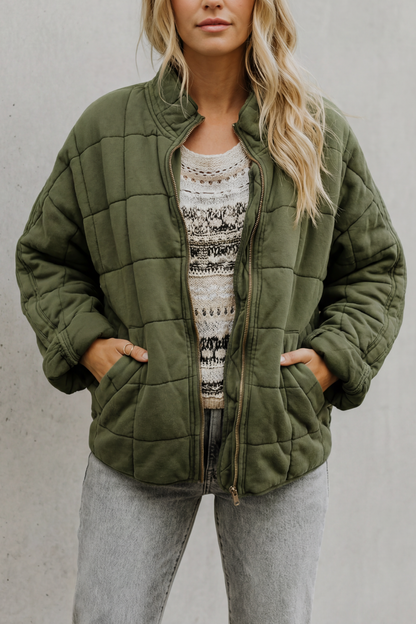 Women's Quilted Jacket with High Collar and Zip Front 1