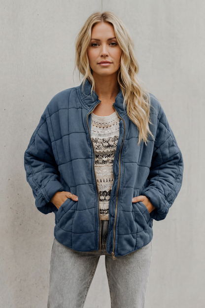 Women's Quilted Jacket with High Collar and Zip Front 10