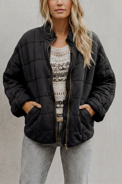 Women's Quilted Jacket with High Collar and Zip Front 11
