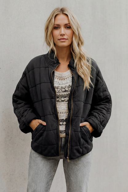 Women's Quilted Jacket with High Collar and Zip Front 12