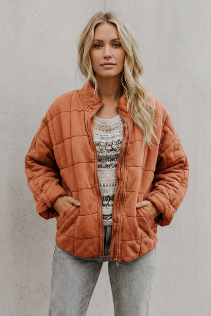 Women's Quilted Jacket with High Collar and Zip Front 20