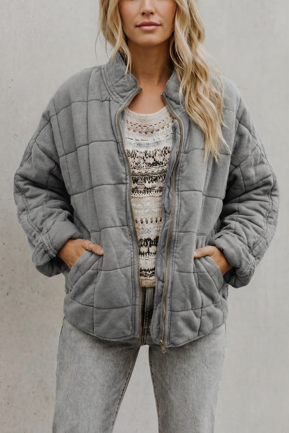 Women's Quilted Jacket with High Collar and Zip Front 5
