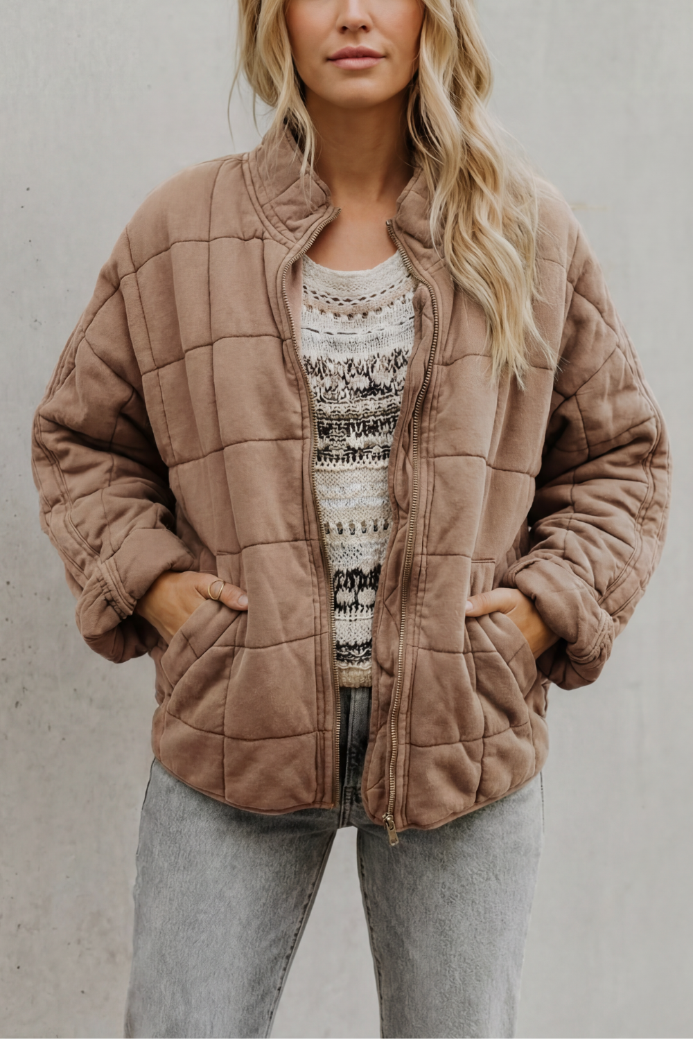 Women's Quilted Jacket with High Collar and Zip Front 7