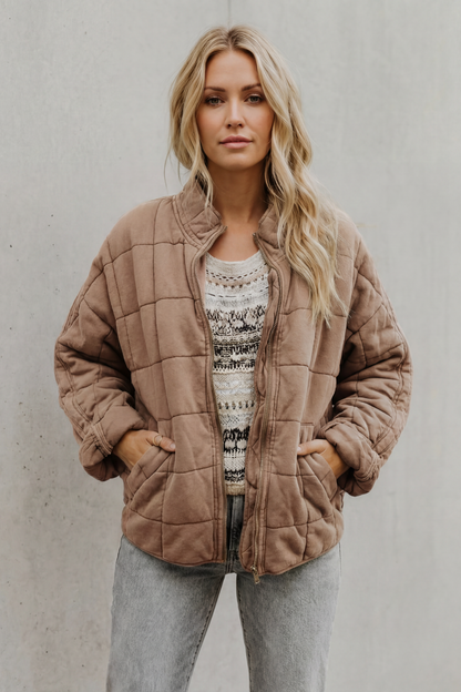 Women's Quilted Jacket with High Collar and Zip Front 8