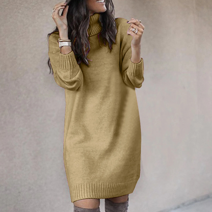 Knit Sweater Dress Women's Oversized Turtleneck Long Sleeve 3