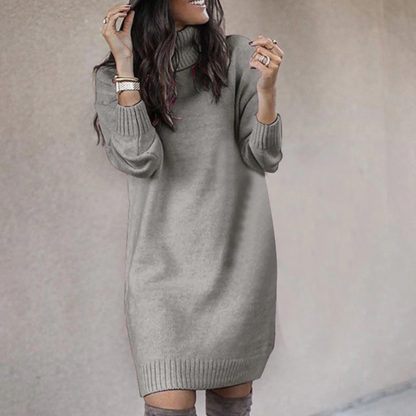 Knit Sweater Dress Women's Oversized Turtleneck Long Sleeve 6