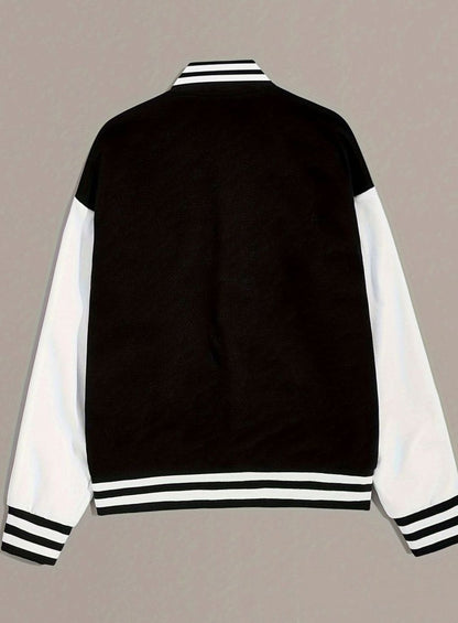 Women's Oversized Two-Tone Varsity Bomber Jacket — Faux Leather 2