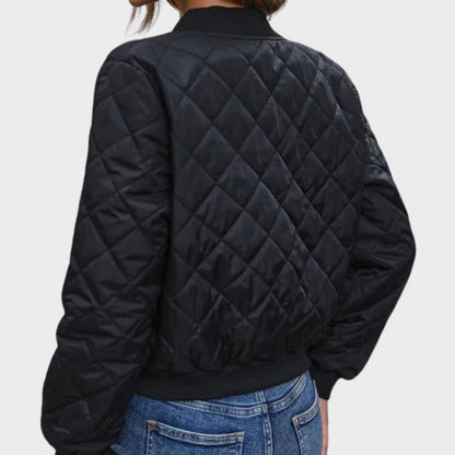 Women's Diamond Quilted Cropped Bomber Jacket — Zip-Up 2