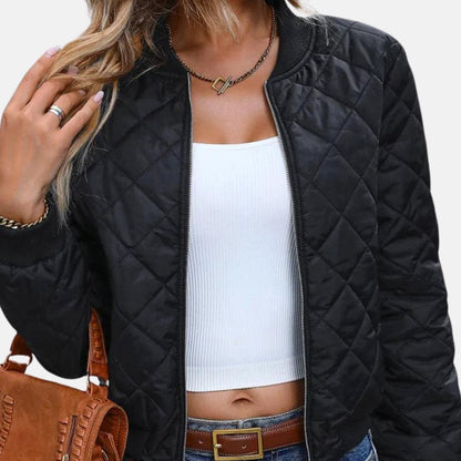 Women's Diamond Quilted Cropped Bomber Jacket — Zip-Up 3