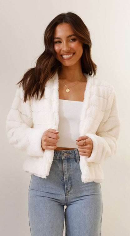 Women's Quilted Faux Fur Cropped Open-Front Evening Jacket 1