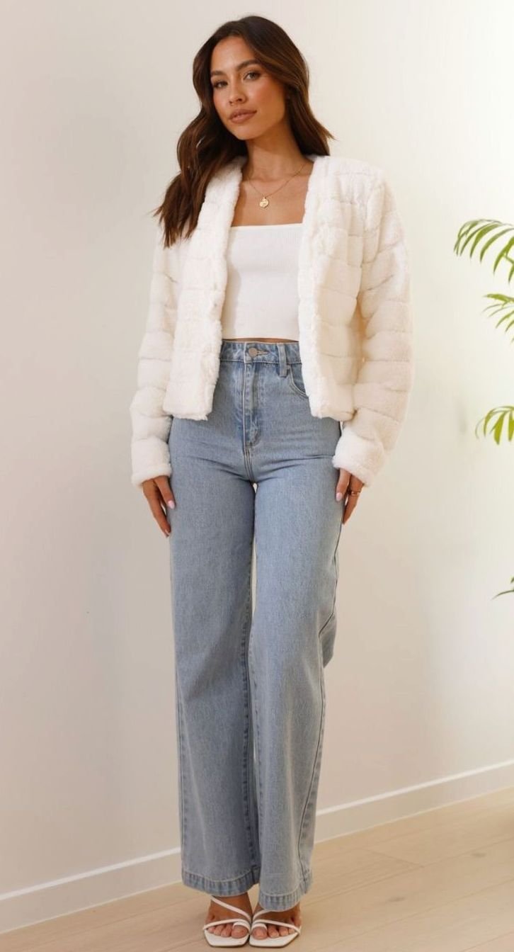 Women's Quilted Faux Fur Cropped Open-Front Evening Jacket 2