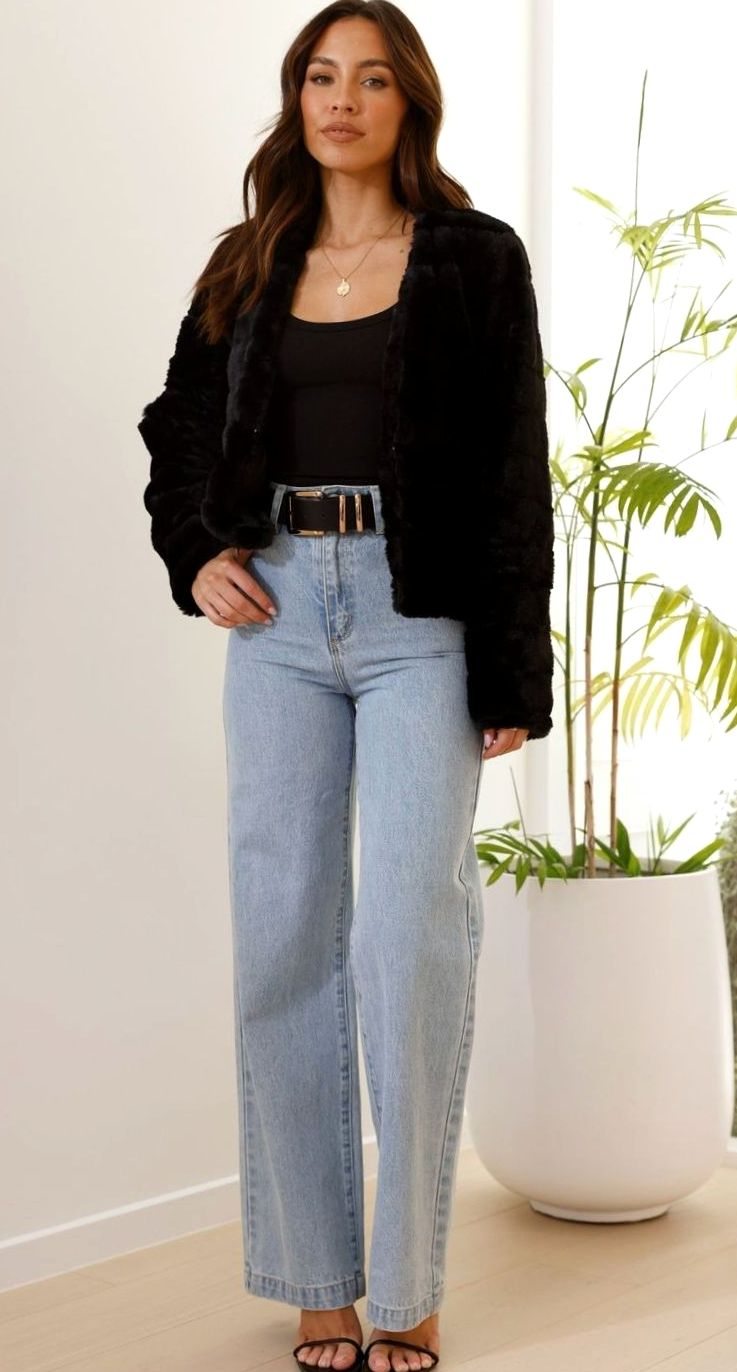 Women's Quilted Faux Fur Cropped Open-Front Evening Jacket 5